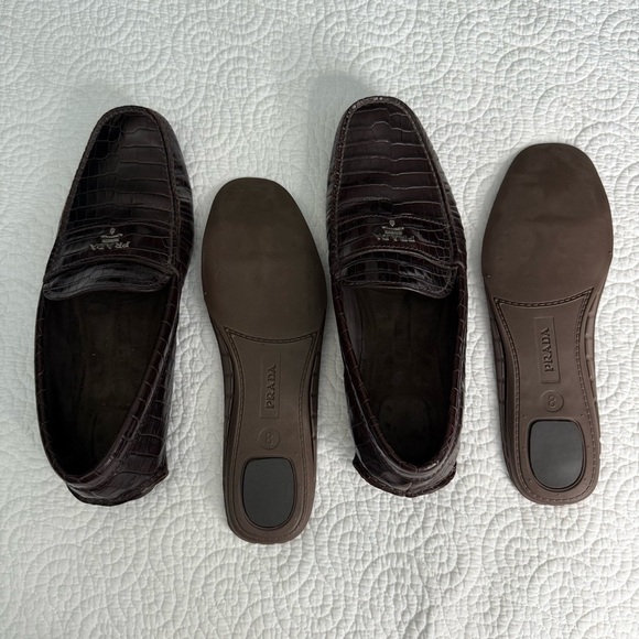 Prada Men's Dark Brown Croc-Embossed Loafers - Picture 14 of 16